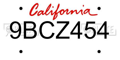 9BCZ454 California License Plate