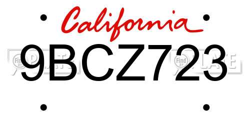 9BCZ723 California License Plate