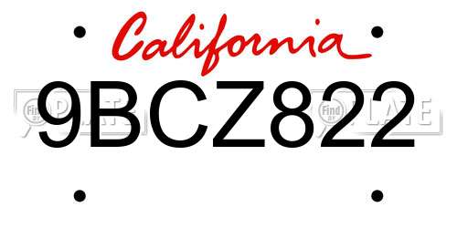 9BCZ822 California License Plate
