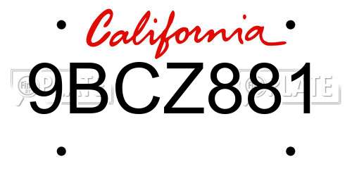 9BCZ881 California License Plate