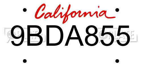 9BDA855 California License Plate