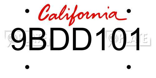 9BDD101 California License Plate