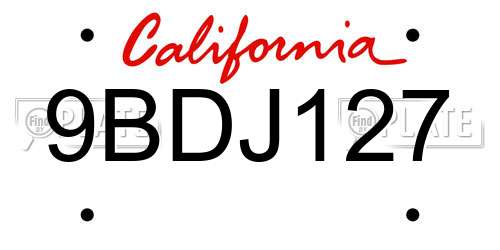 9BDJ127 California License Plate