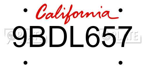 9BDL657 California License Plate