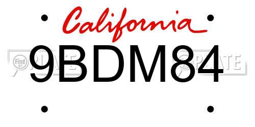 9BDM84 California License Plate