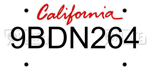 9BDN264 California License Plate