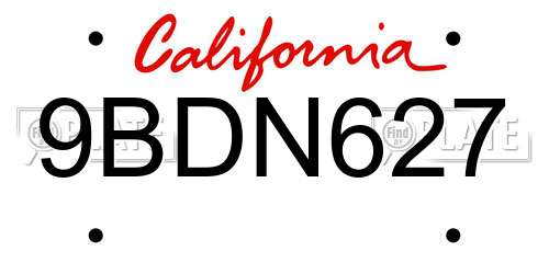 9BDN627 California License Plate
