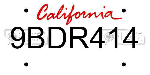 9BDR414 California License Plate