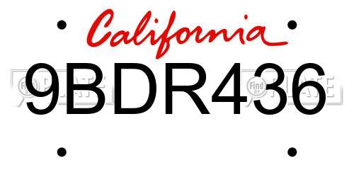 9BDR436 California License Plate