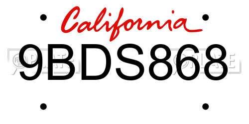 9BDS868 California License Plate