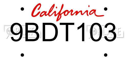 9BDT103 California License Plate