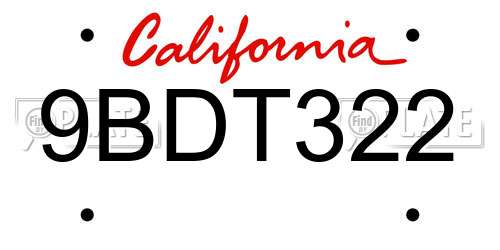 9BDT322 California License Plate