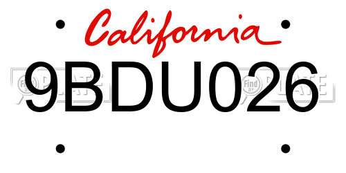 9BDU026 California License Plate