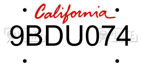 9BDU074 California License Plate