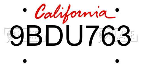 9BDU763 California License Plate