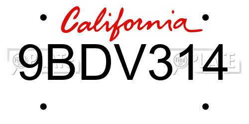 9BDV314 California License Plate