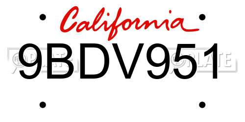 9BDV951 California License Plate