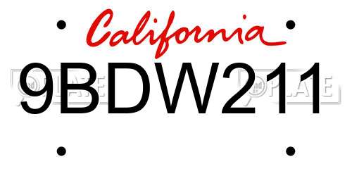 9BDW211 California License Plate
