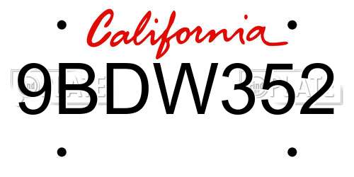 9BDW352 California License Plate