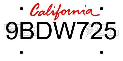 9BDW725 California License Plate