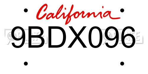 9BDX096 California License Plate