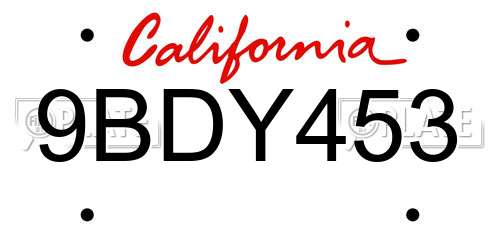 9BDY453 California License Plate