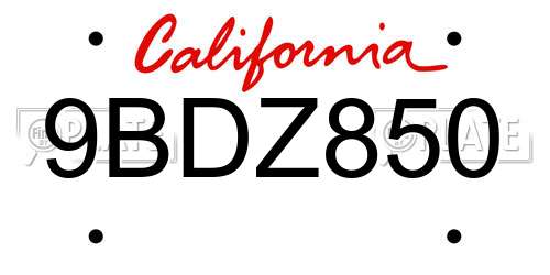 9BDZ850 California License Plate