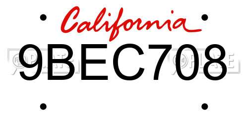9BEC708 California License Plate