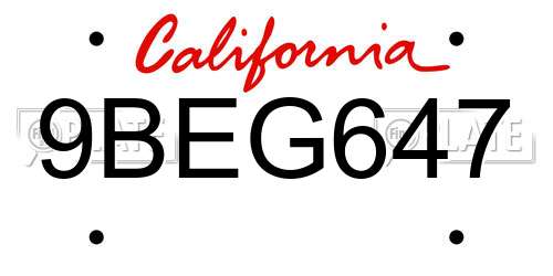 9BEG647 California License Plate