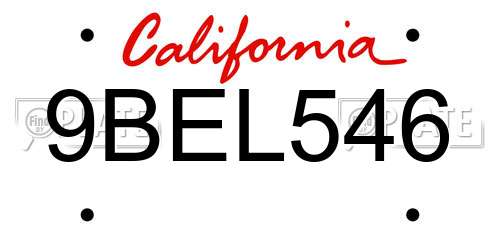 9BEL546 California License Plate
