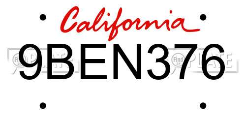 9BEN376 California License Plate