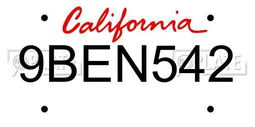 9BEN542 California License Plate