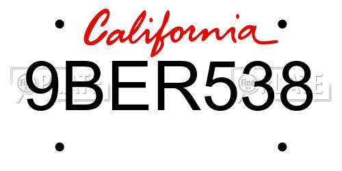 9BER538 California License Plate