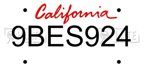 9BES924 California License Plate
