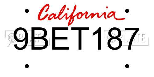9BET187 California License Plate