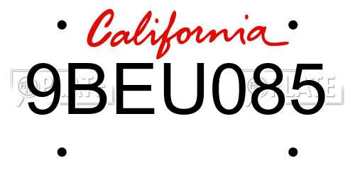 9BEU085 California License Plate