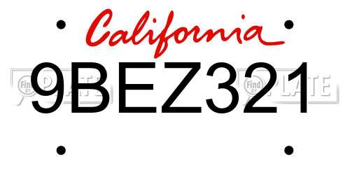 9BEZ321 California License Plate
