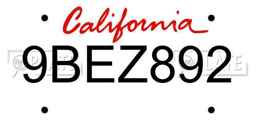9BEZ892 California License Plate