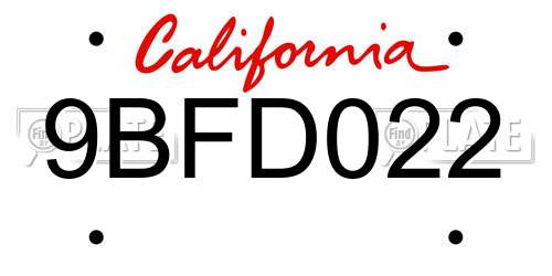 9BFD022 California License Plate