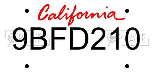 9BFD210 California License Plate