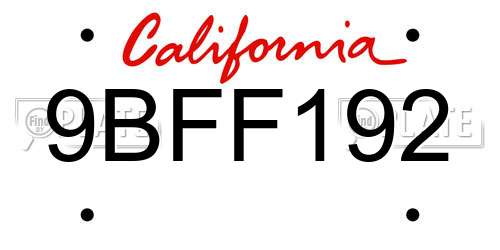 9BFF192 California License Plate