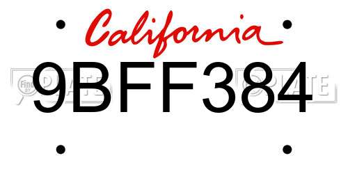 9BFF384 California License Plate