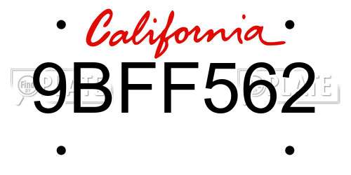 9BFF562 California License Plate