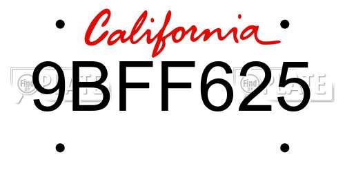 9BFF625 California License Plate
