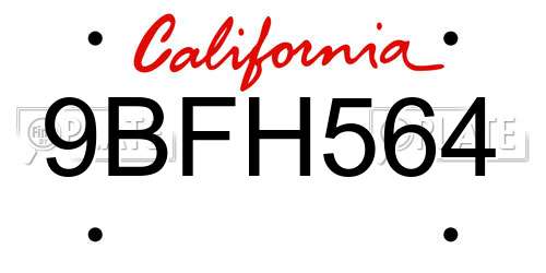 9BFH564 California License Plate