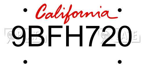 9BFH720 California License Plate