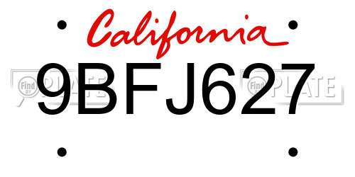 9BFJ627 California License Plate