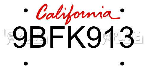 9BFK913 California License Plate