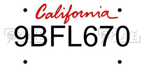 9BFL670 California License Plate