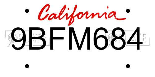 9BFM684 California License Plate